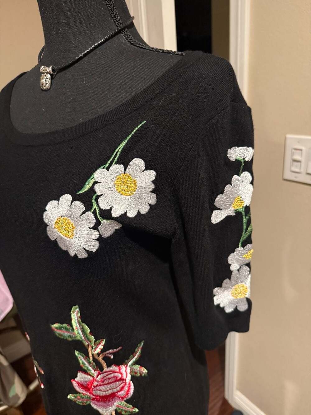 INC black flower floral ribbed stretch dress Sz.L - Picture 4 of 10